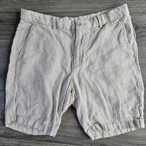 Porter & Ash Mens 100% Linen Shorts Beige Oatmeal Size 34 Casual Summer Chino